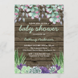 Baby shower Rustiek Hout en Waterverf Succulenten Kaart