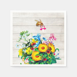 Baby shower rustieke bloemen bijen fopspeen servet