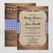 Baby shower Rustieke Burlap Blauw Hout BBQ Uitnodi Kaart (Voorkant / Achterkant)