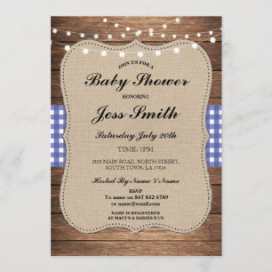 Baby shower Rustieke Burlap Blauw Hout BBQ Uitnodi Kaart