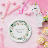 Baby shower rustieke krans alabaster witte rozen papieren bordje (Feest)