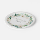 Baby shower rustieke krans alabaster witte rozen papieren bordje (Gekanteld)