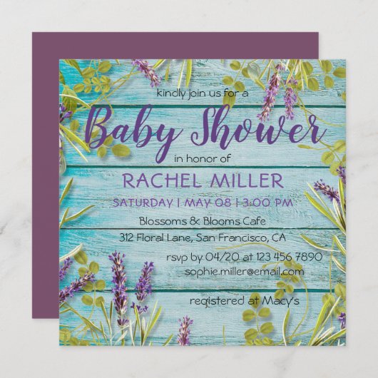 Baby shower Rustige Beach Chic Lavender Kaart (Voorkant / Achterkant)