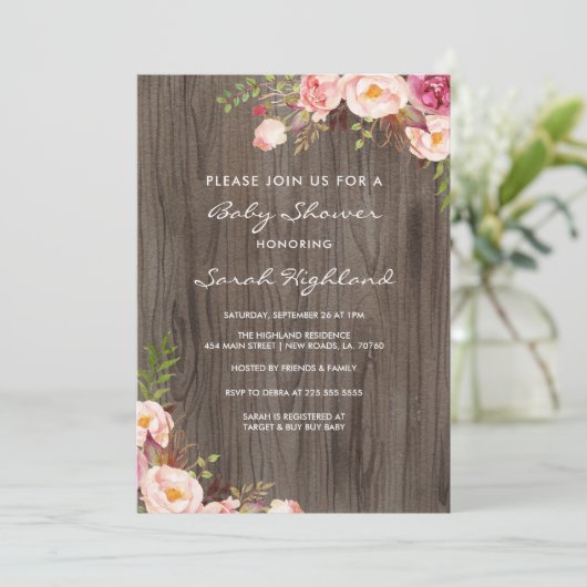 Baby shower Rustige Blush Pink Flowers Kaart (Staand voorkant)