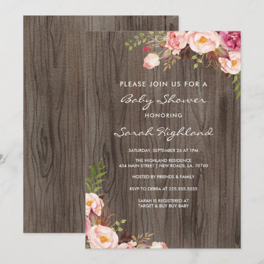 Baby shower Rustige Blush Pink Flowers Kaart (Voorkant / Achterkant)