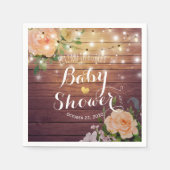 Baby shower Rustige houten peach Floral String Lig Servetten (Voorkant)