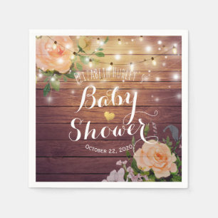 Baby shower Rustige houten peach Floral String Lig Servetten