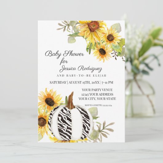 Baby shower Rustische zonnebloem Zebra Pumpkin Kaart (Staand voorkant)