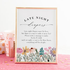 Baby shower 's nachts van wilde bloemen poster