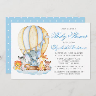 Baby shower Safari Animals Air Ballon Clouds Stipp Kaart