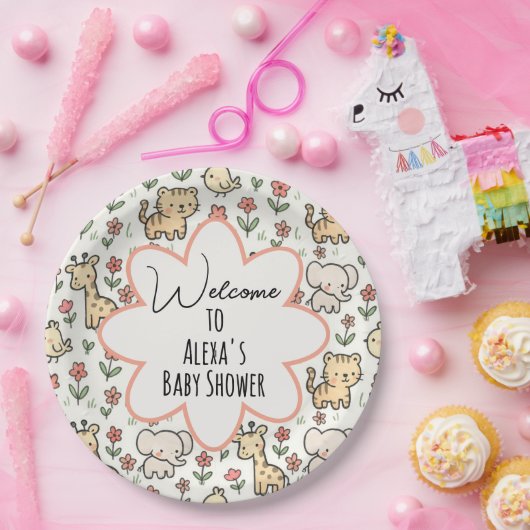 Baby shower Safari Dier met Bloemen Papieren Bordje (Feest)