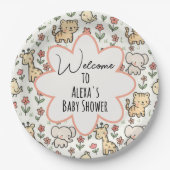 Baby shower Safari Dier met Bloemen Papieren Bordje (Voorkant)