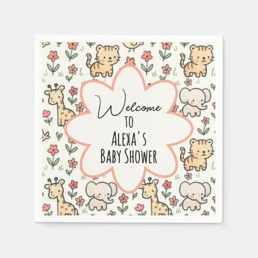 Baby shower Safari Dier met Bloemen Servet (Voorkant)