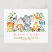 Baby Shower Safari Dieren Bedankt Roze Briefkaart (Voorkant)