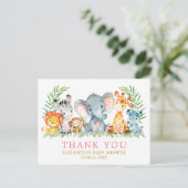 Baby Shower Safari Dieren Bedankt Roze Briefkaart (Staand voorkant)