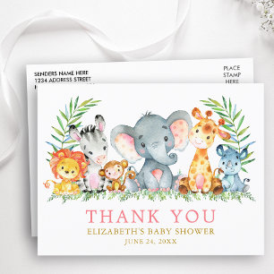 Baby Shower Safari Dieren Bedankt Roze Briefkaart