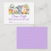 Baby shower Safari Dieren Luier Raffle Paarse Informatiekaartje (Voorkant / Achterkant)