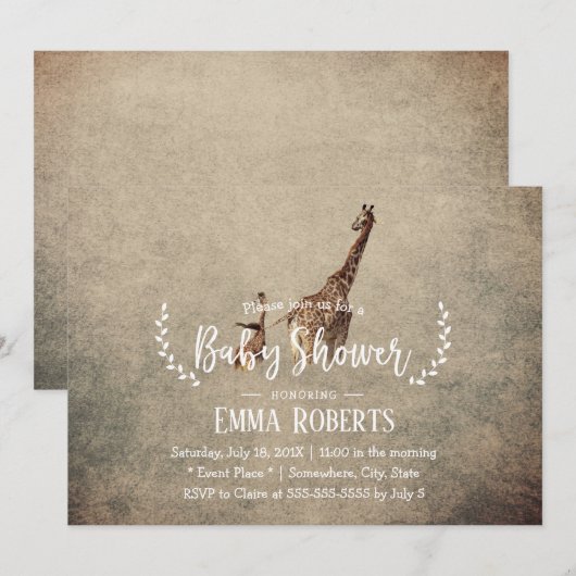 Baby shower  Safari Giraffe Kaart (Voorkant / Achterkant)