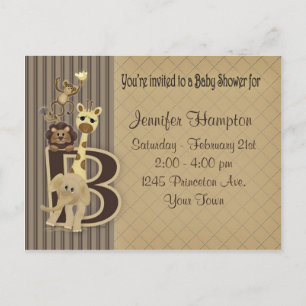 Baby shower Safari in Bruins Uitnodiging Briefkaart