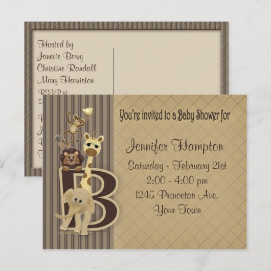 Baby shower Safari in Bruins Uitnodiging Briefkaart (Voorkant / Achterkant)