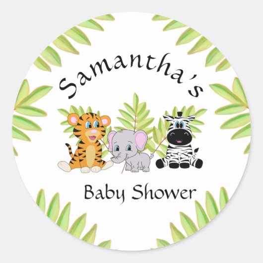 Baby shower Safari Oerwoud Dieren Genderneutraal Ronde Sticker (Voorkant)