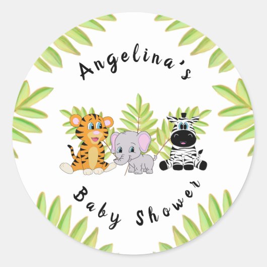 Baby shower Safari Oerwoud Dieren Ronde Sticker (Voorkant)