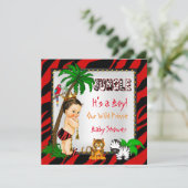 Baby shower Safari Oerwoud Wilde Prins Red Brunett Kaart (Staand voorkant)