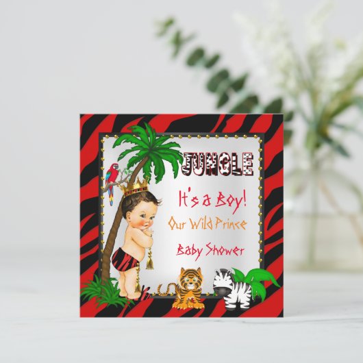 Baby shower Safari Oerwoud Wilde Prins Red Brunett Kaart (Staand voorkant)