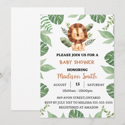 Baby shower safari save the date (Voorkant / Achterkant)