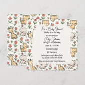 Baby shower safaridieren met bloemen kaart (Voorkant / Achterkant)