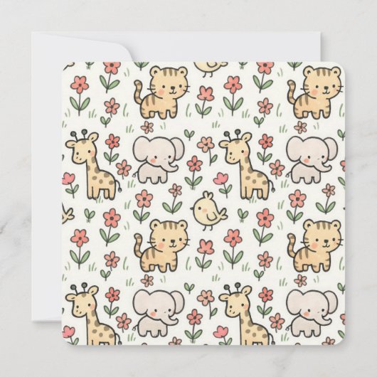 Baby shower safaridieren met bloemen kaart (Achterkant)