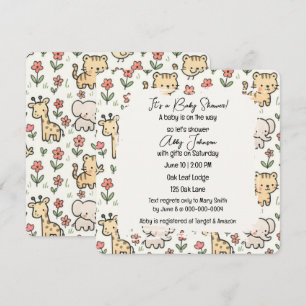 Baby shower safaridieren met bloemen kaart