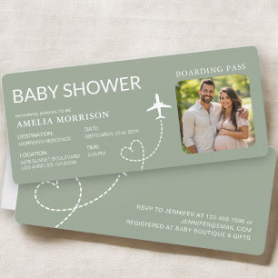 Baby shower Sage Green Boarding Pass vliegticket