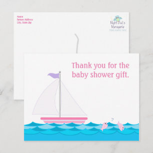 Baby shower Sailboat Girl Bedankt Briefkaart