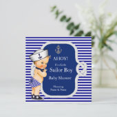 Baby shower Sailor Boy Blue Stripe Blonde Kaart (Staand voorkant)