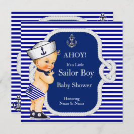 Baby shower Sailor Boy Blue Stripe Blonde Kaart