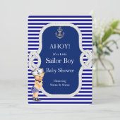 Baby shower Sailor Boy Blue Stripe Blonde Kaart (Staand voorkant)
