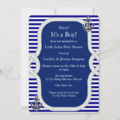 Baby shower Sailor Boy Blue Stripe Blonde Kaart (Achterkant)