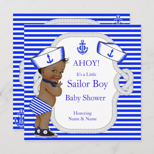Baby shower Sailor Boy Royal Blue Stripe Ethnic Kaart (Voorkant / Achterkant)