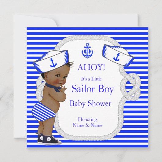 Baby shower Sailor Boy Royal Blue Stripe Ethnic Kaart (Voorkant)
