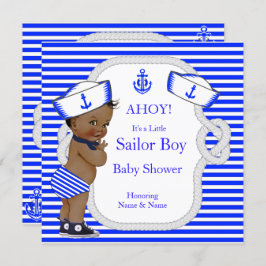 Baby shower Sailor Boy Royal Blue Stripe Ethnic Kaart