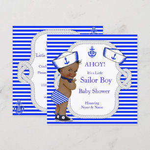 Baby shower Sailor Boy Royal Blue Stripe Ethnic Kaart