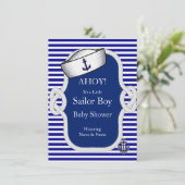 Baby shower Sailor Pet Boy Blue Stripe Kaart (Staand voorkant)