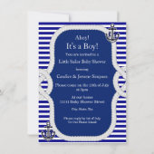 Baby shower Sailor Pet Boy Blue Stripe Kaart (Achterkant)