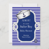 Baby shower Sailor Pet Boy Blue Stripe Kaart (Voorkant)