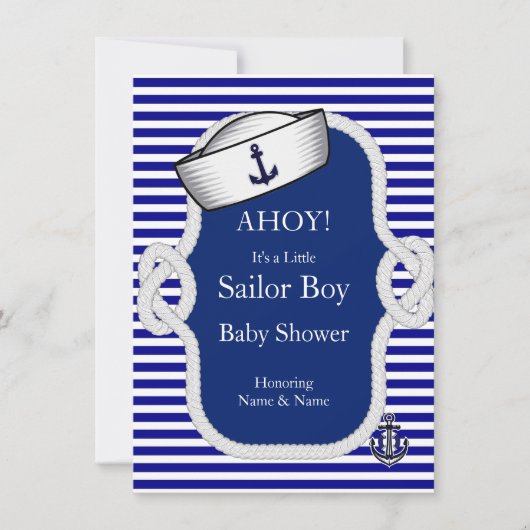 Baby shower Sailor Pet Boy Blue Stripe Kaart (Voorkant)