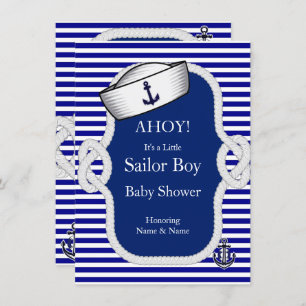 Baby shower Sailor Pet Boy Blue Stripe Kaart