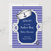 Baby shower Sailor Pet Boy Blue Stripe Kaart (Voorkant)