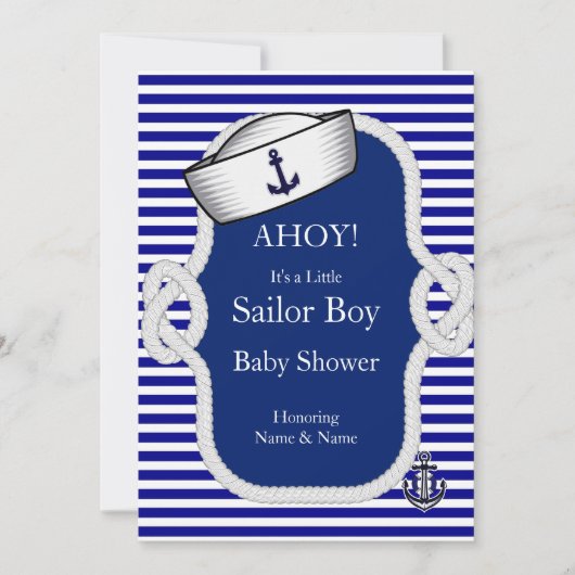 Baby shower Sailor Pet Boy Blue Stripe Kaart (Voorkant)