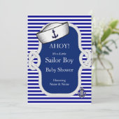 Baby shower Sailor Pet Boy Blue Stripe Kaart (Staand voorkant)